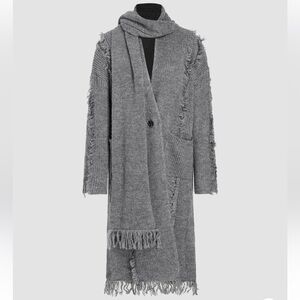 Cider Grey Fringed Distressed Cardigan Sweater with Scarf Size S: Like new